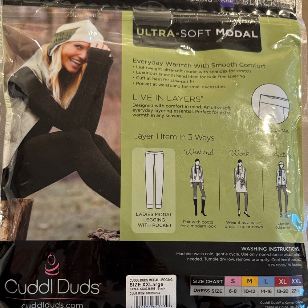Cuddl Duds WarmLayer Black Ultra Soft Modal Leggings NEW - Picture 3 of 5